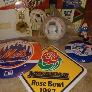 1980s Sports Memorabilia Collection with Keychain and Figurine